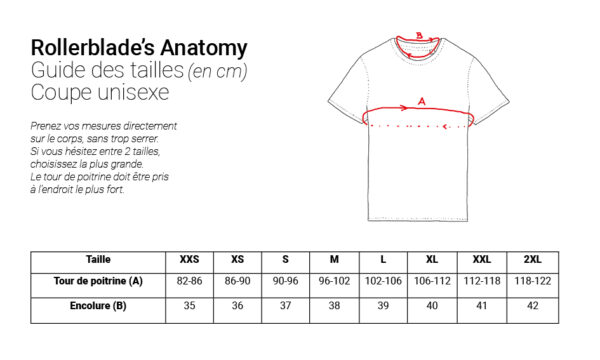 Guide tailles tshirt rollerblades anatomy