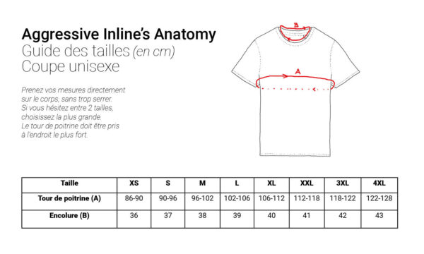 Guide des tailles tshirt inline agressif copains roulettes